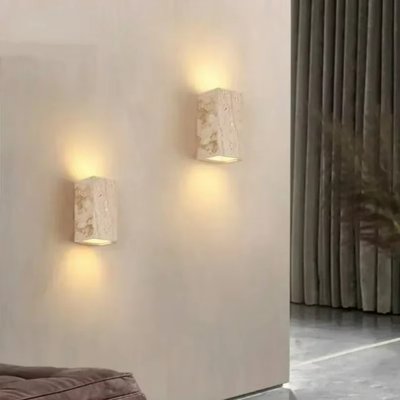 Outdoor Lighting For Front Of House - Yellow Travertine Stone Wall Mounted Lamp
