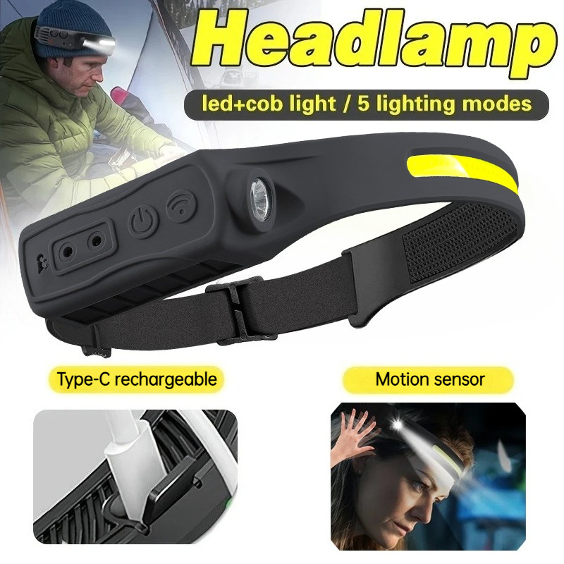 Outdoor Lighting Sensor - Powerful COB LED Sensor Headlamp Rechargeable