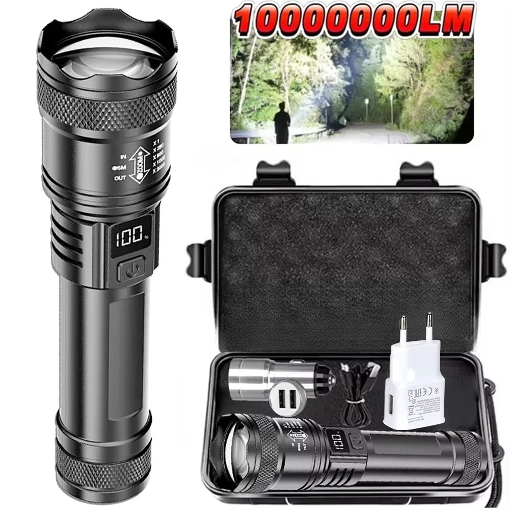 Outdoor Lighting Permanent - Rechargeable LED Flashlight Zoomable Torch with